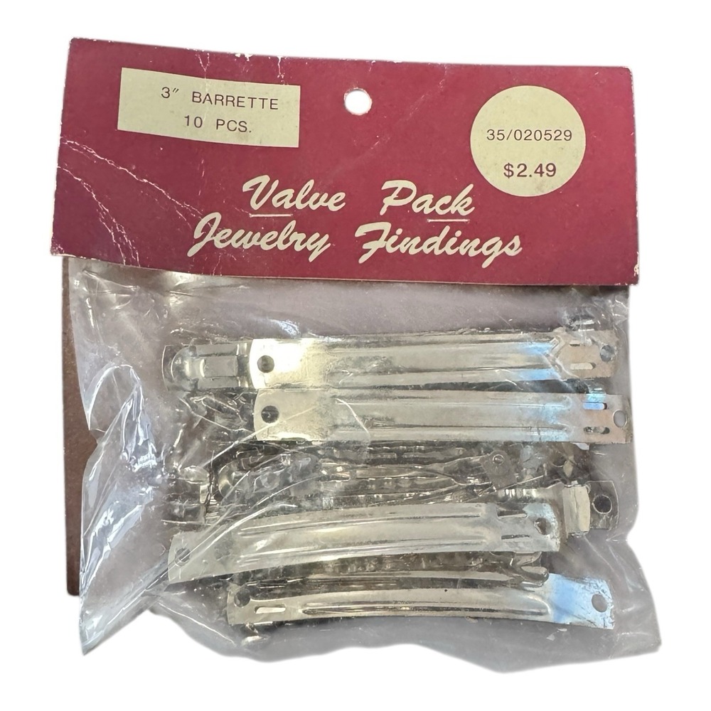 Vintage Hair Barrettes, Silver Tone Crafting 10 Count New Old Stock 3 Inch‎